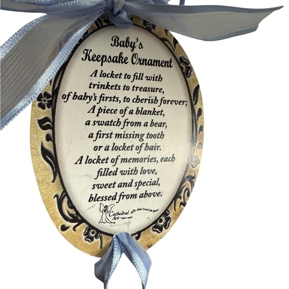 Heart Locket Keepsake Ornament With Blue Ribbon Silver Heart Keepsake Ornament - Picture 3 of 7